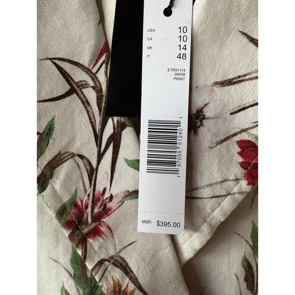 Elie Tahari womens Print Belted Midi Wrap Dress size 10 Floral Linen Blend $395 - Picture 6 of 8